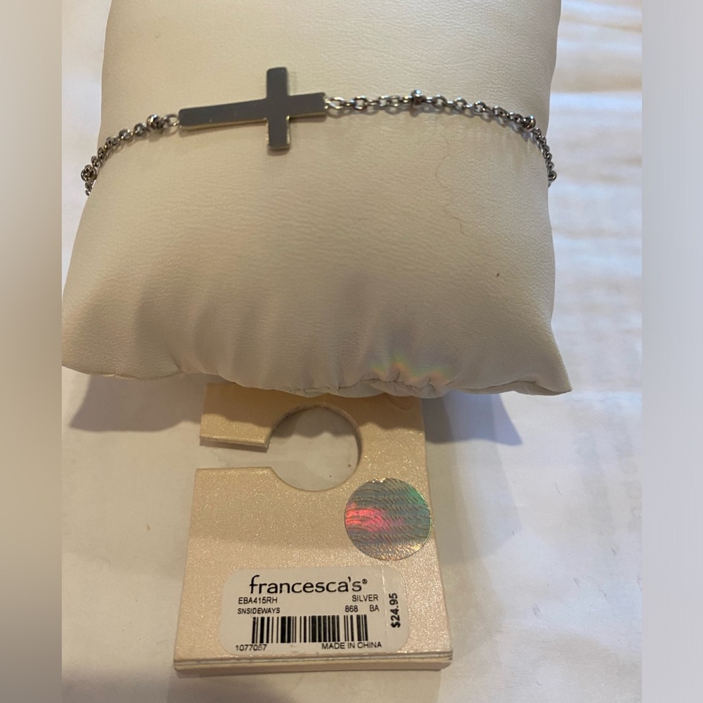 Francesca’s collections Doris Stainless Steel Cross Bracelet silver sideways cro